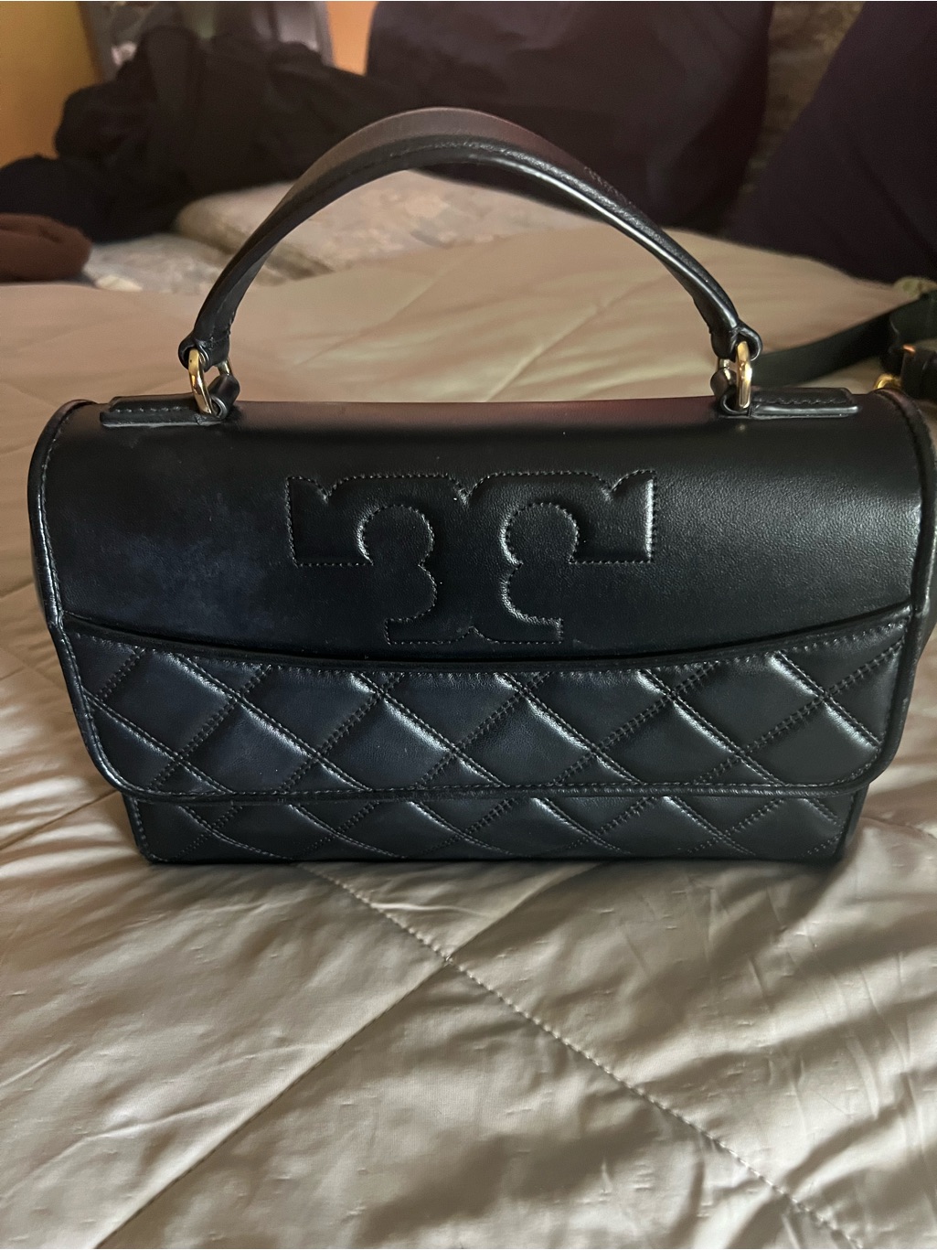 Tory Burch Black Leather Quilted Top-Handle Women’s Bag